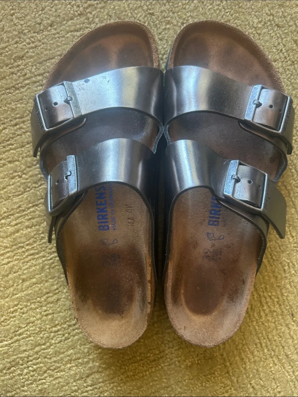 Birkenstock Arizona Metallic Silver Two-Strap Sandals